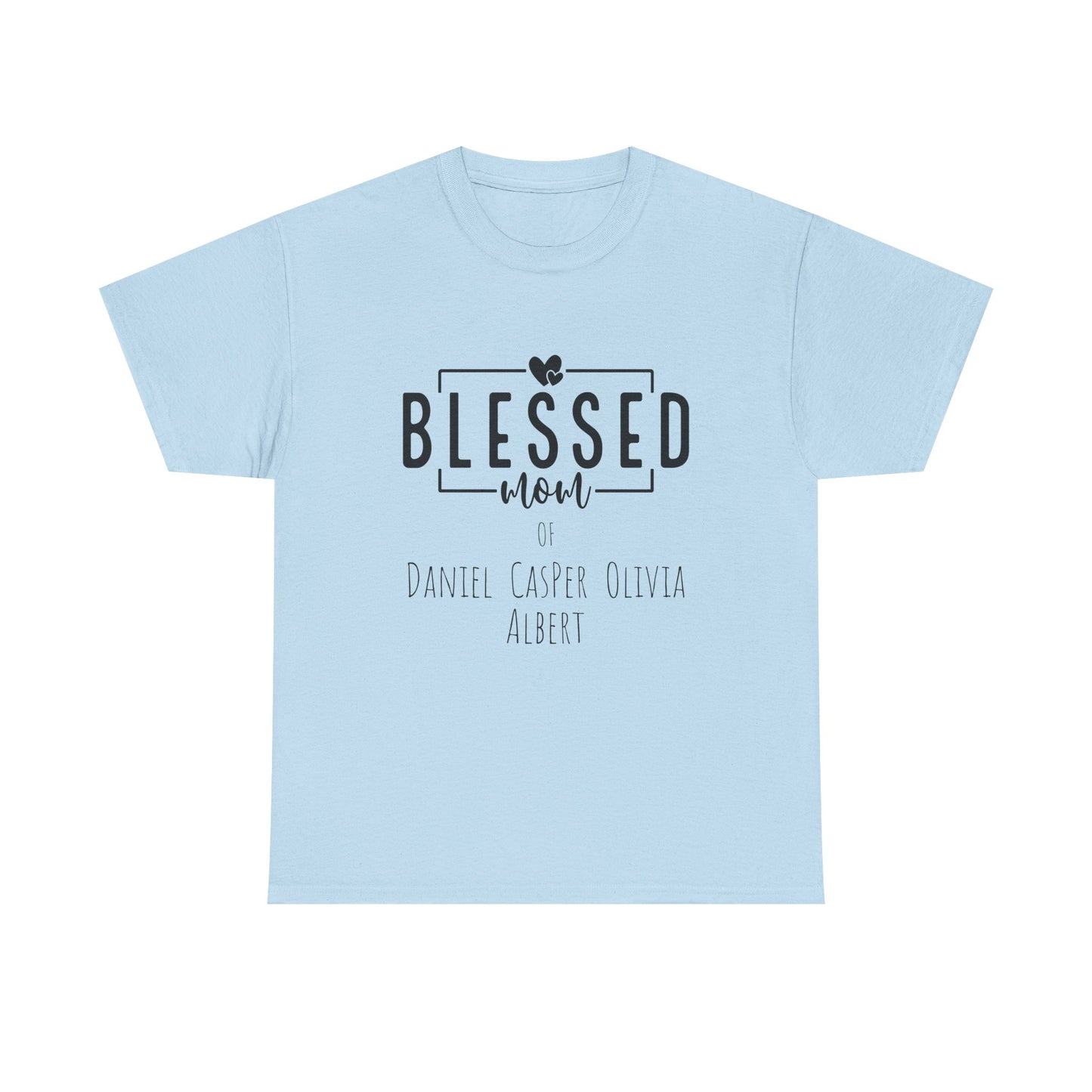 Personalized Blessed Mom Heavy Cotton Tee in different colors - with your kids names!