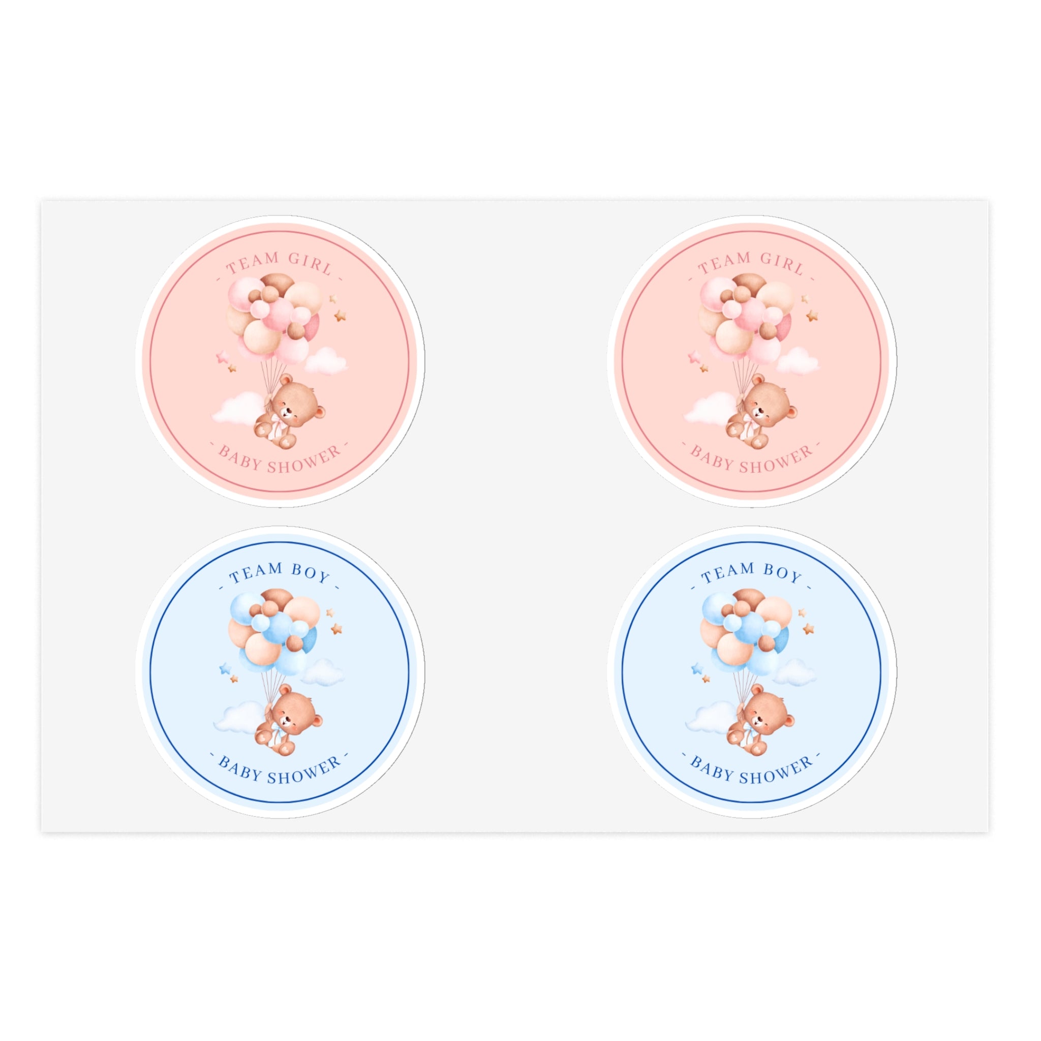 Sticker Sheets - Baby Shower Team Boy and Team Girl Bundle, 20 stickers (10 boy, 10 girl)