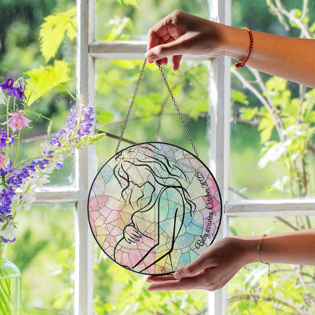 Delicate Stained Glass Suncatcher for Window Hanging Pregnancy Announcement Personalized with date
