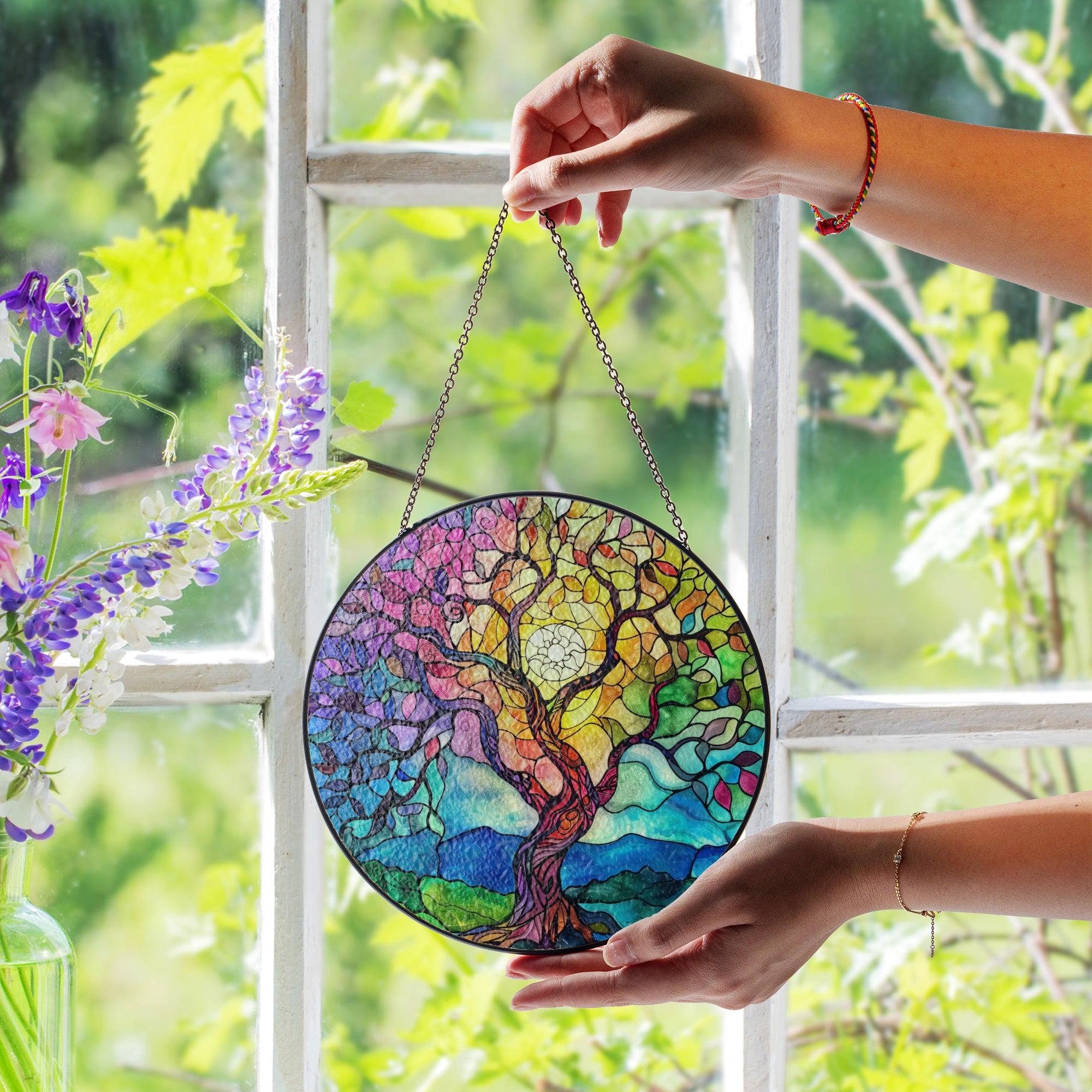glass art suncatcher for window hanging tree
