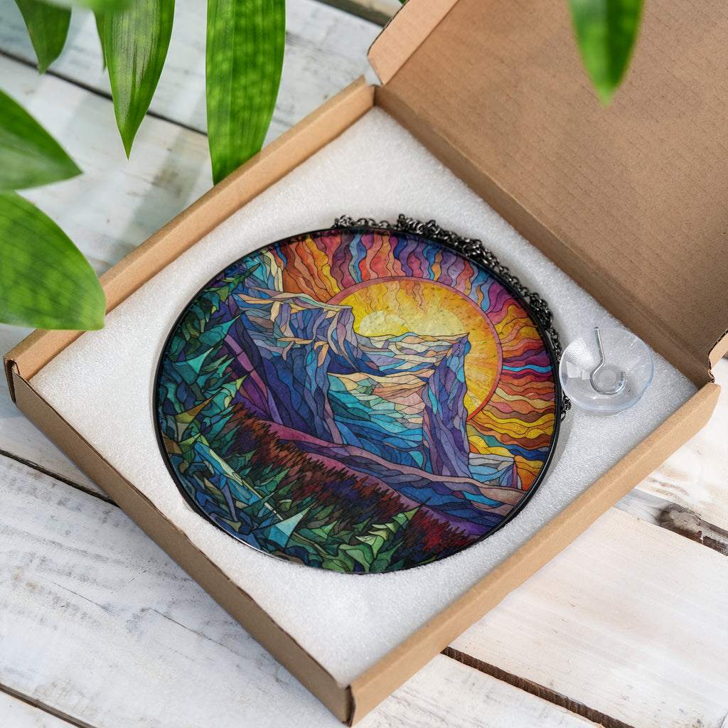 mountain glass suncatcher in a box