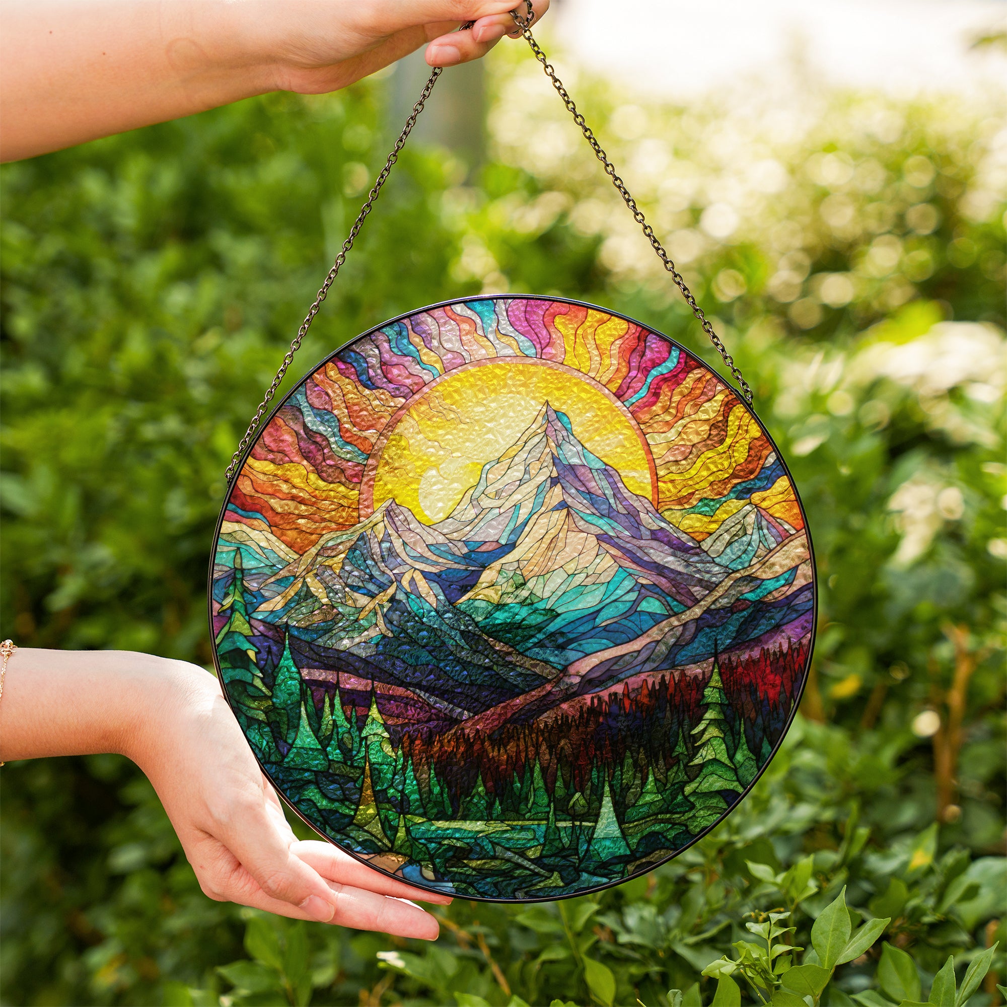 mountain glass suncatcher  large hanging