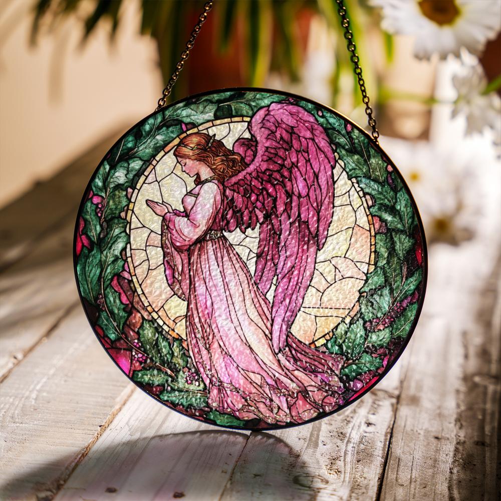 Stained Glass Pink Angel Suncatcher