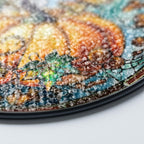 Decorative stained glass suncatcher with a mosaic design on a white background