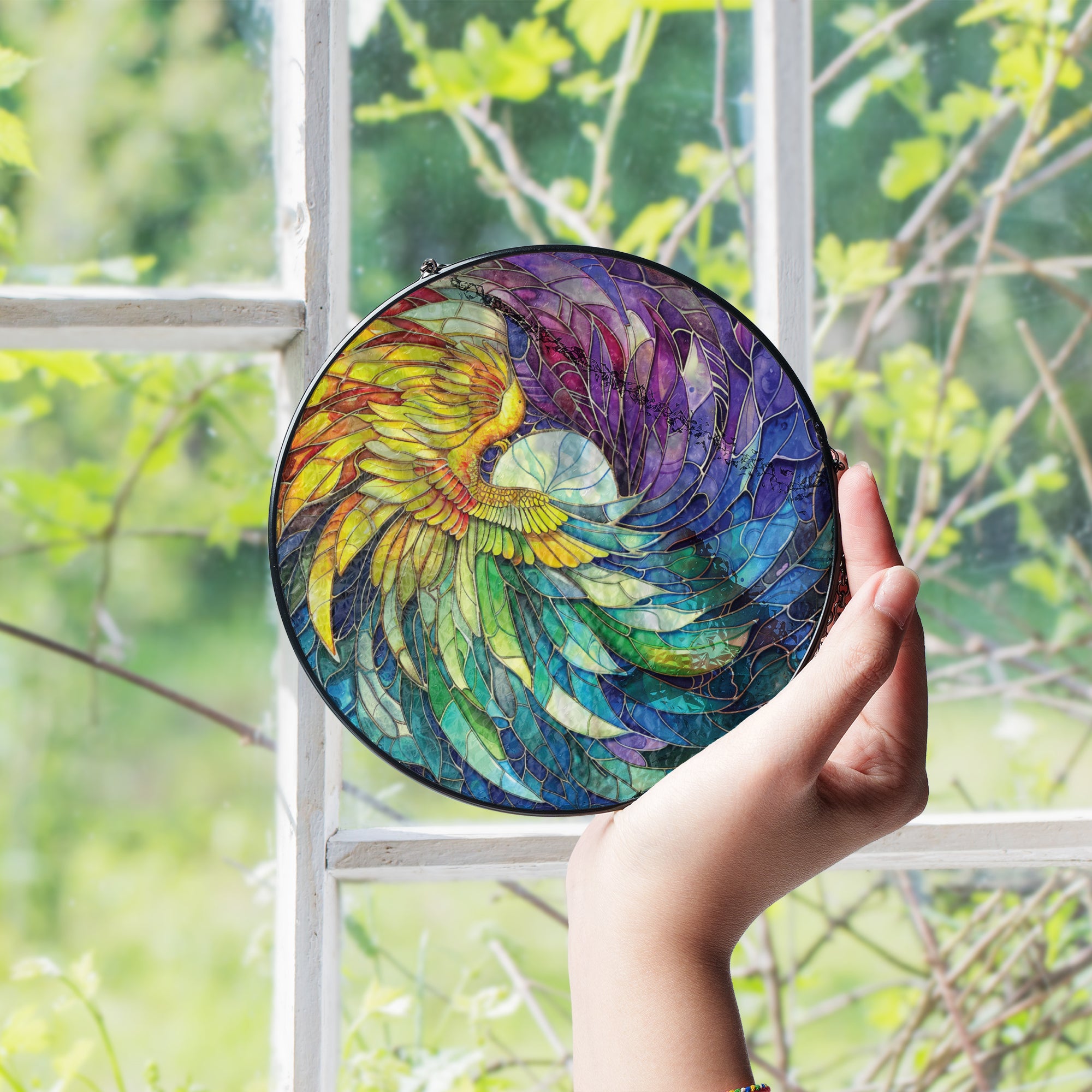 Stained Glass Suncatcher for Window Hanging Angel's Protection