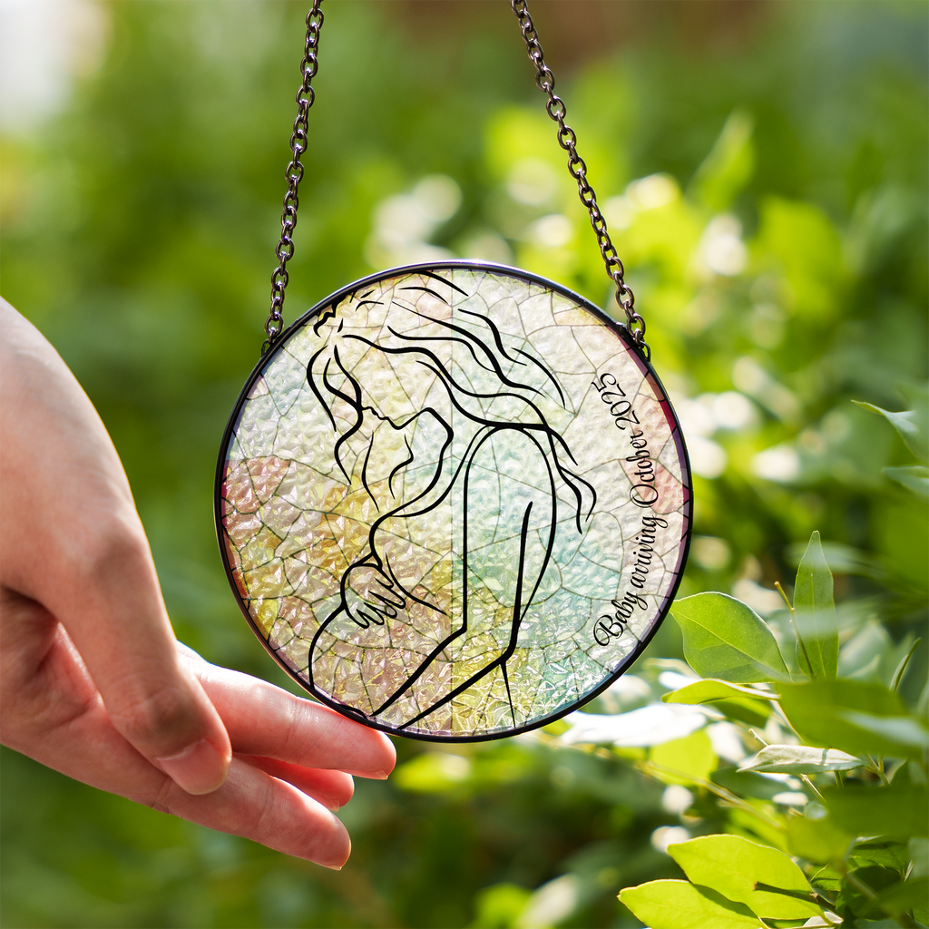 Delicate Stained Glass Suncatcher for Window Hanging Pregnancy Announcement Personalized with date