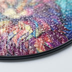 Stained glass suncatcher featuring a Norwegian Forest Cat with vibrant colors details