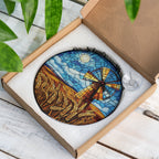 Windmill Stained Glass Suncatcher for Windows – Farmhouse Wheat Field Sun Catcher Decor in a box