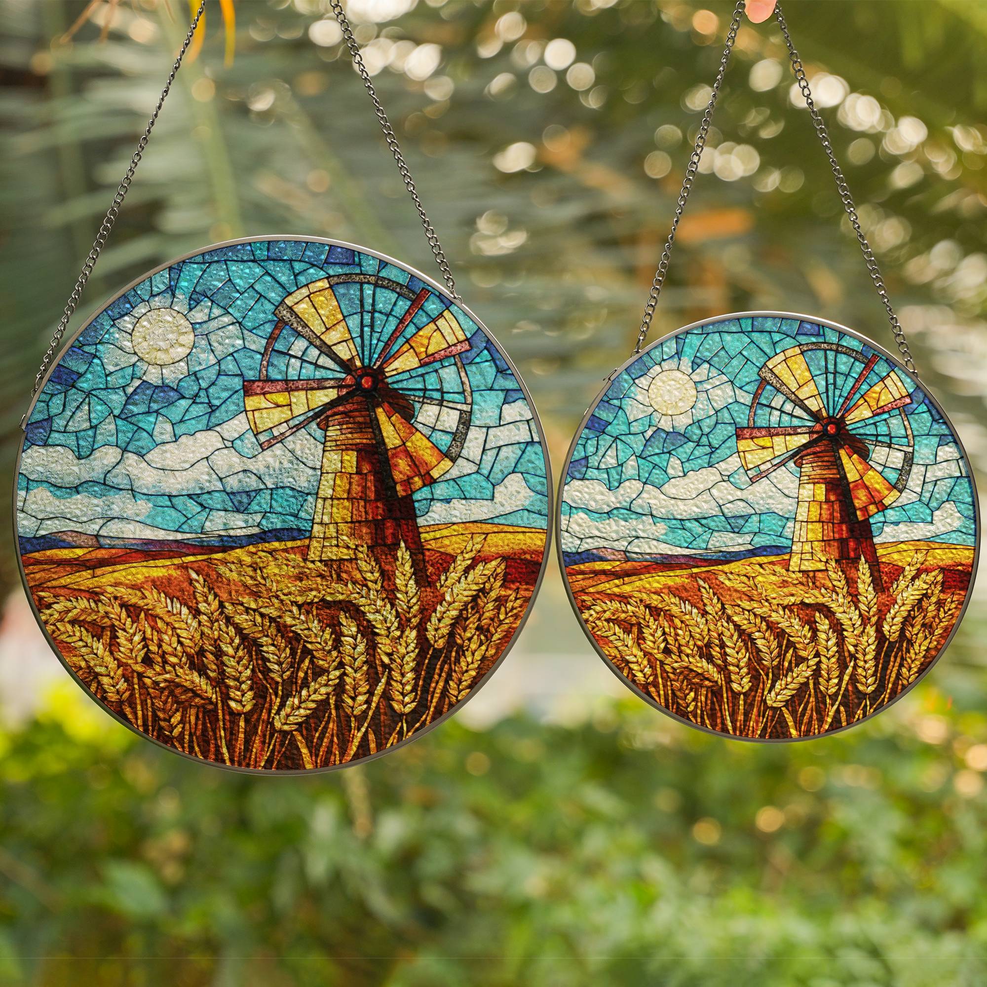 Windmill Stained Glass Suncatcher for Windows