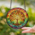 Colorful stained glass suncatcher featuring a vibrant Tree of Life design