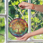 Colorful stained glass suncatcher featuring a vibrant Tree of Life design