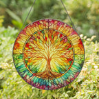 Colorful stained glass suncatcher featuring a vibrant Tree of Life design