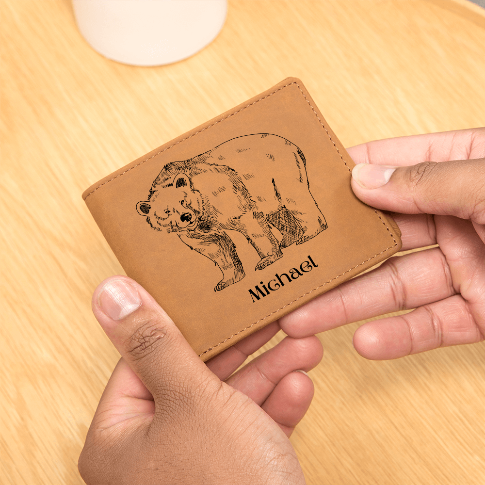 personalized bear leather wallet for him