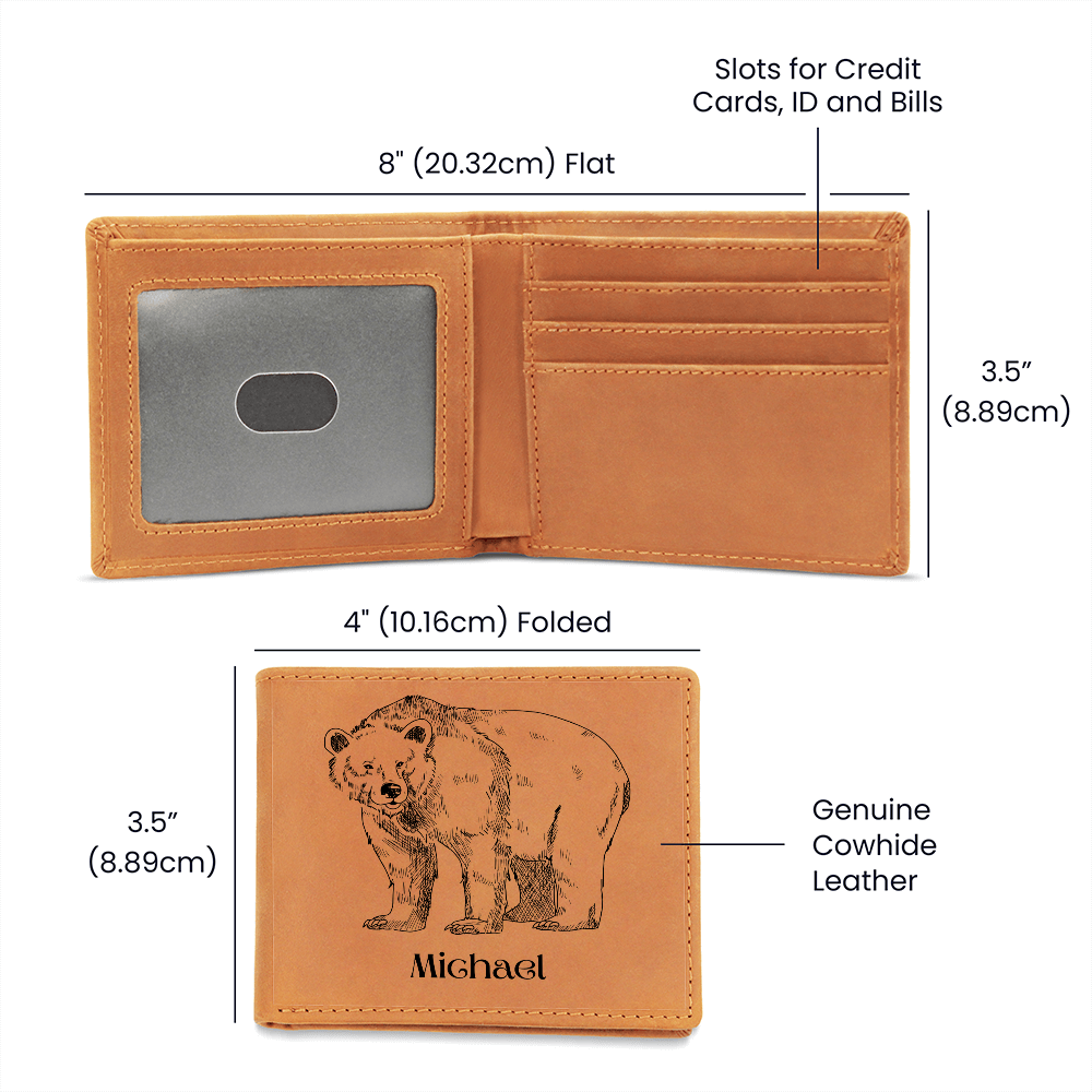 personalized bear leather wallet for him