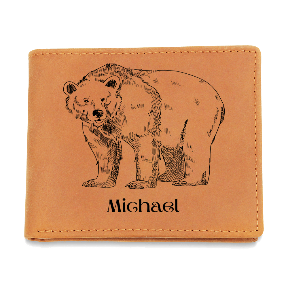 personalized bear leather wallet for him