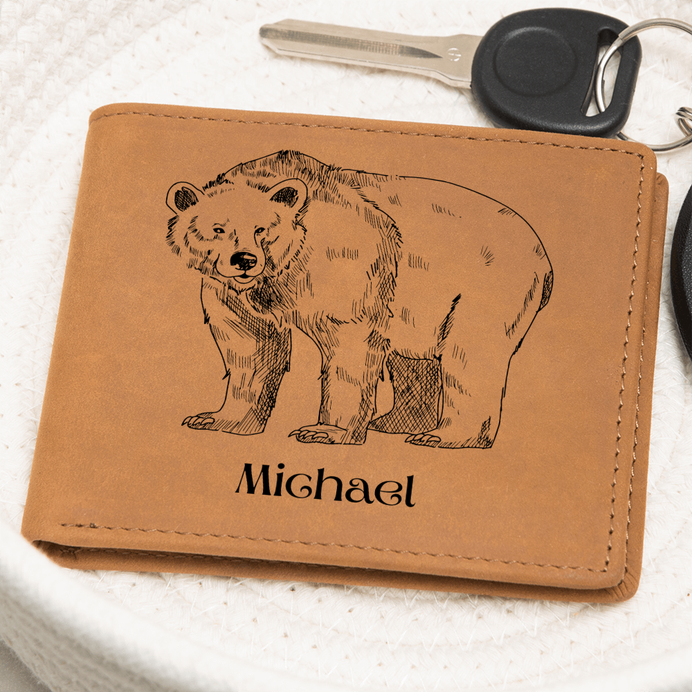 personalized bear leather wallet for him