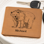 personalized bear leather wallet for him