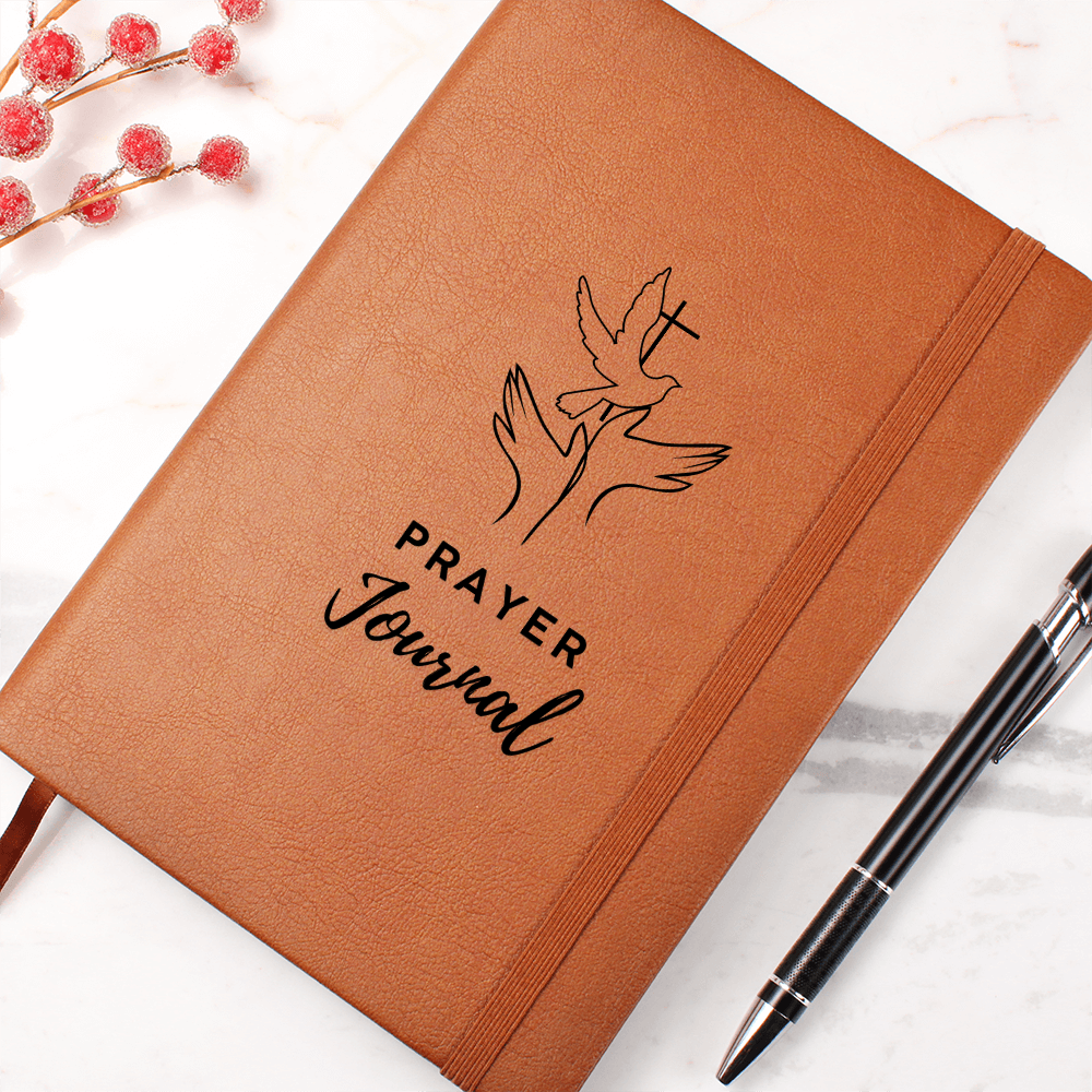 Vegan leather prayer journal with 200 lined pages, ribbon bookmark & elastic closure - perfect for daily devotionals, notes & spiritual reflection.