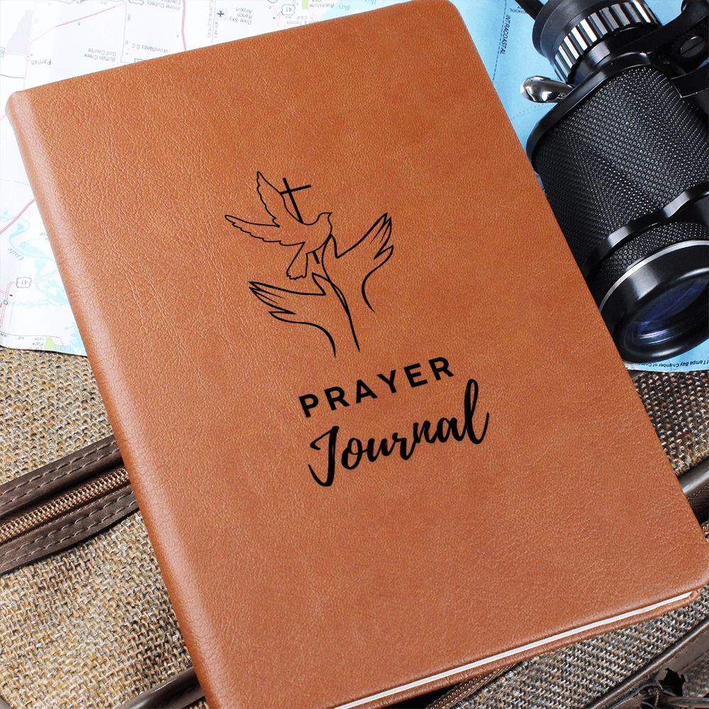 Vegan leather prayer journal with 200 lined pages, ribbon bookmark & elastic closure - perfect for daily devotionals, notes & spiritual reflection.