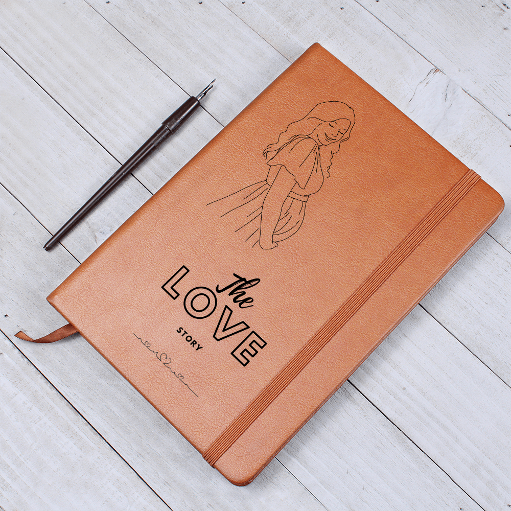 The Love Story pregnancy journal with vegan leather cover, 200 lined pages, ribbon bookmark & elastic band.