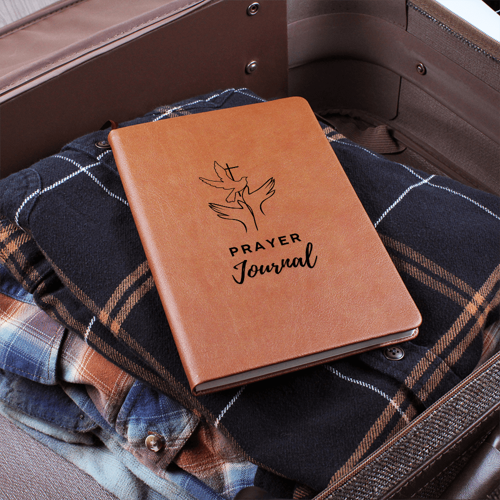 Vegan leather prayer journal with 200 lined pages, ribbon bookmark & elastic closure - perfect for daily devotionals, notes & spiritual reflection.