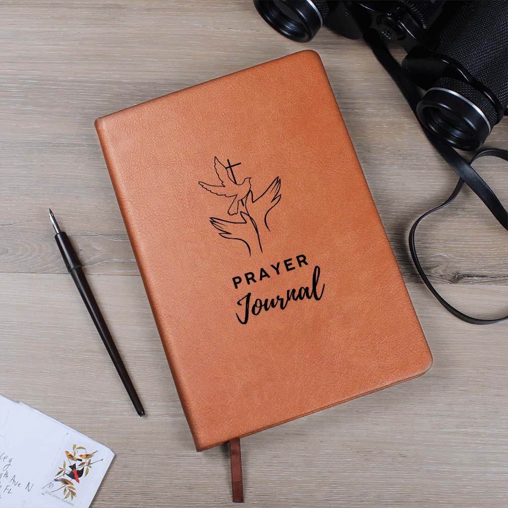 Vegan leather prayer journal with 200 lined pages, ribbon bookmark & elastic closure - perfect for daily devotionals, notes & spiritual reflection.
