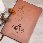 The Love Story pregnancy journal with vegan leather cover, 200 lined pages, ribbon bookmark & elastic band.