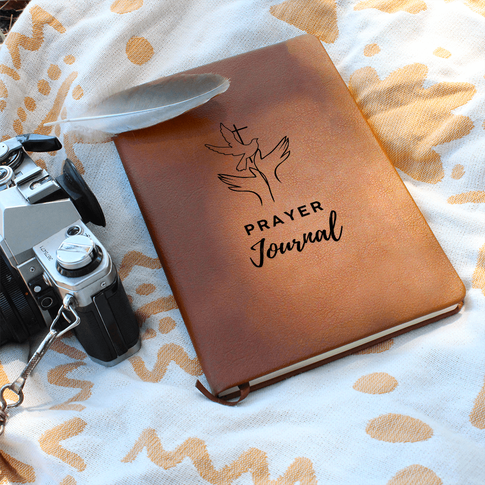 Vegan leather prayer journal with 200 lined pages, ribbon bookmark & elastic closure - perfect for daily devotionals, notes & spiritual reflection.