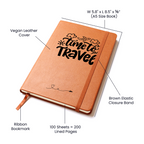 Time to Travel vegan leather journal with brown elastic band, ribbon bookmark, and 200 lined pages, ideal for documenting travel adventures
