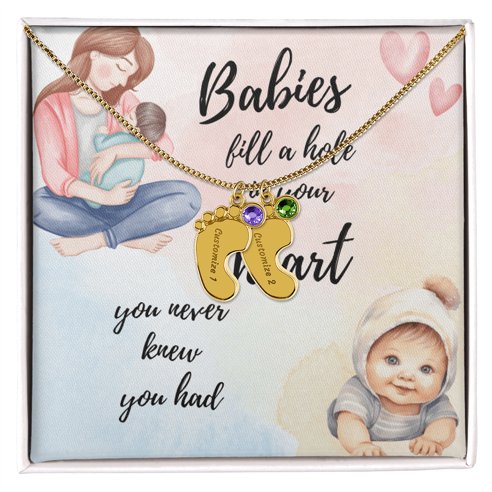 Custom Baby Feet Necklace with engraving.