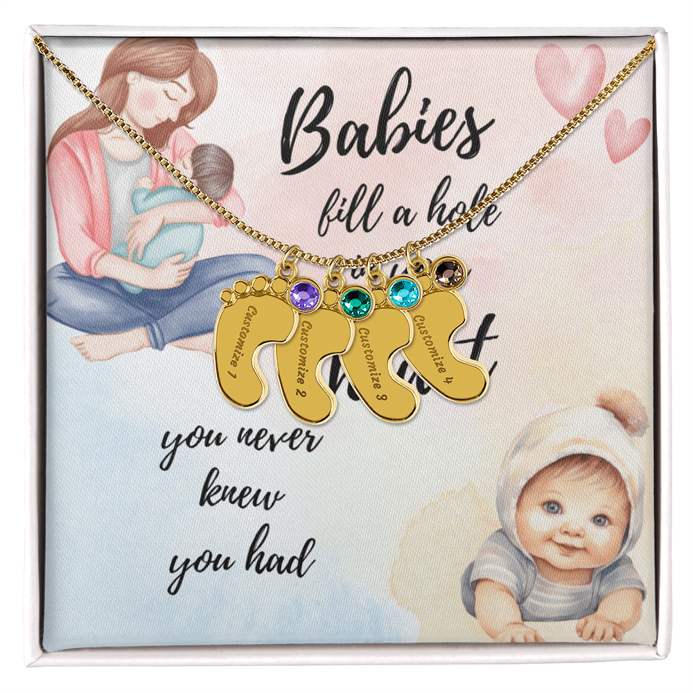 Engraved Baby Feet Necklace with Birthstone and Your Baby's Name (up to 4 charms)