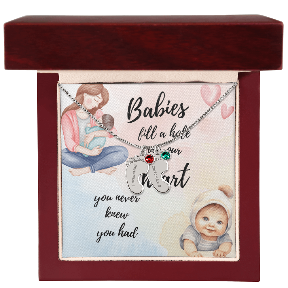 Custom Baby Feet Necklace with engraving.