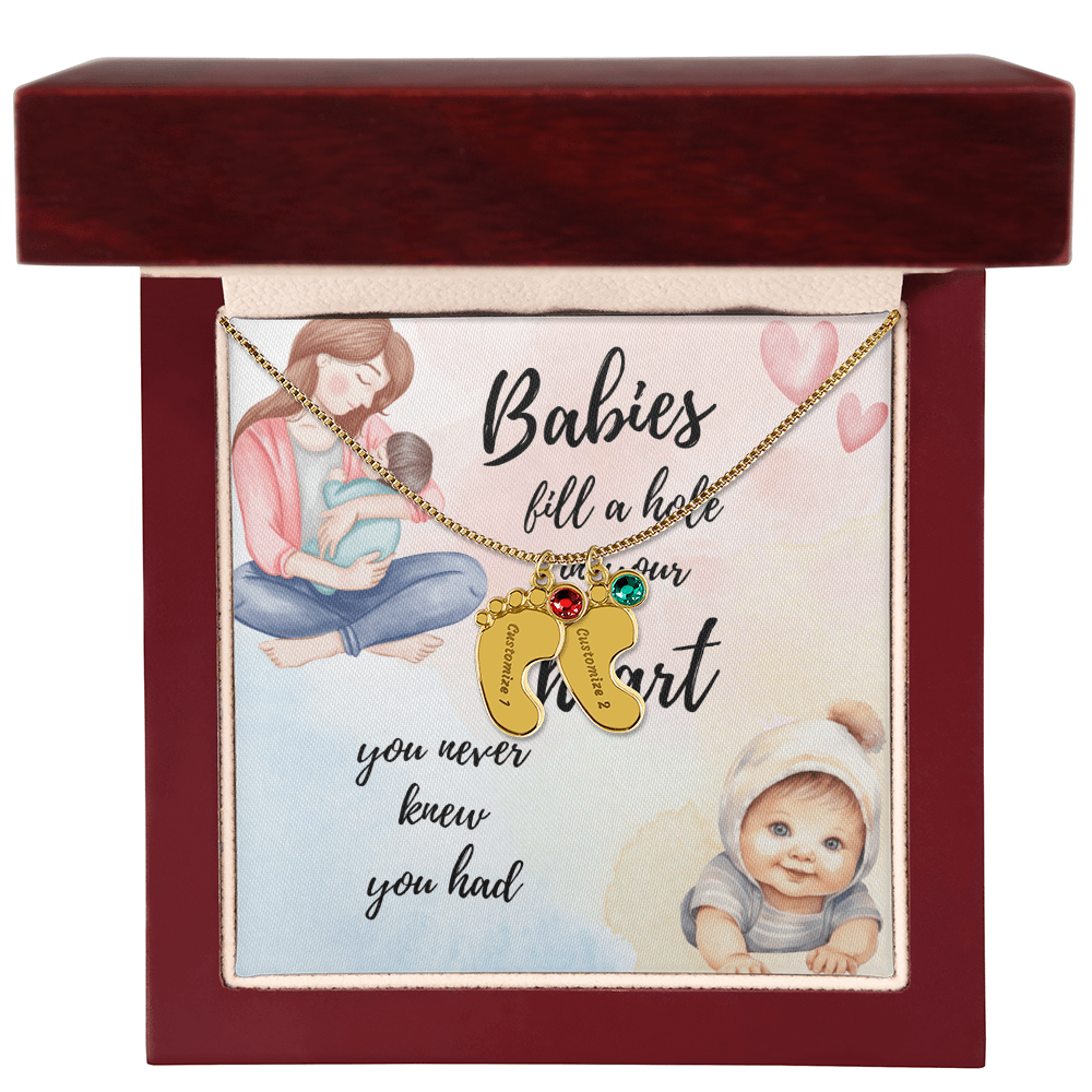 Custom Baby Feet Necklace with engraving.