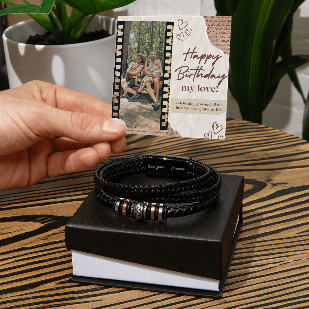 Regalo de cumpleaños personalizado para tu esposo: pulsera negra con nota y foto personalizadas