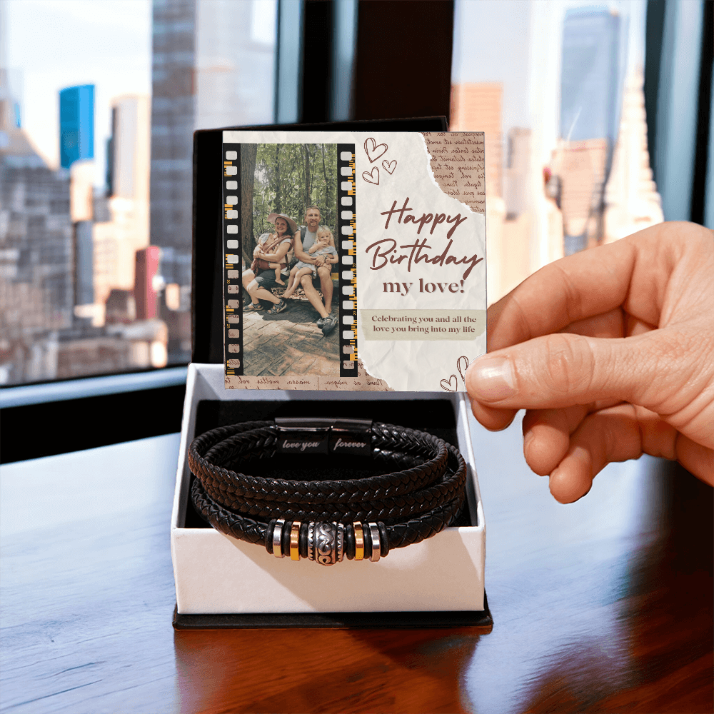 Regalo de cumpleaños personalizado para tu esposo: pulsera negra con nota y foto personalizadas