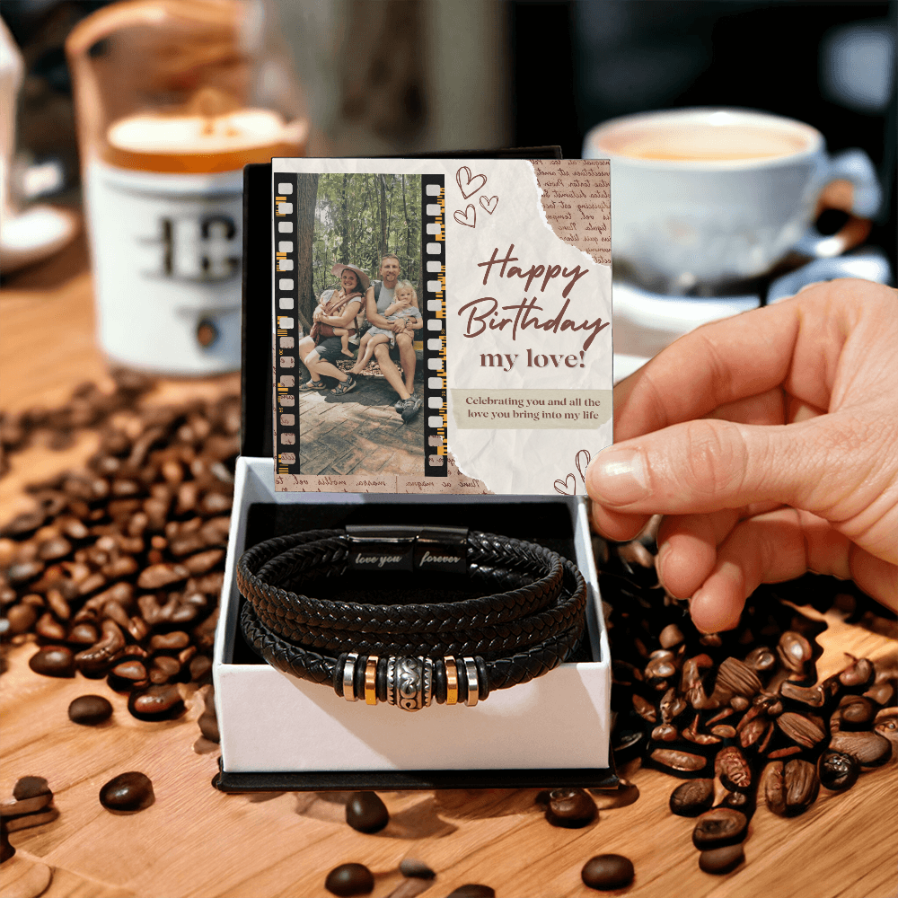 Regalo de cumpleaños personalizado para tu esposo: pulsera negra con nota y foto personalizadas