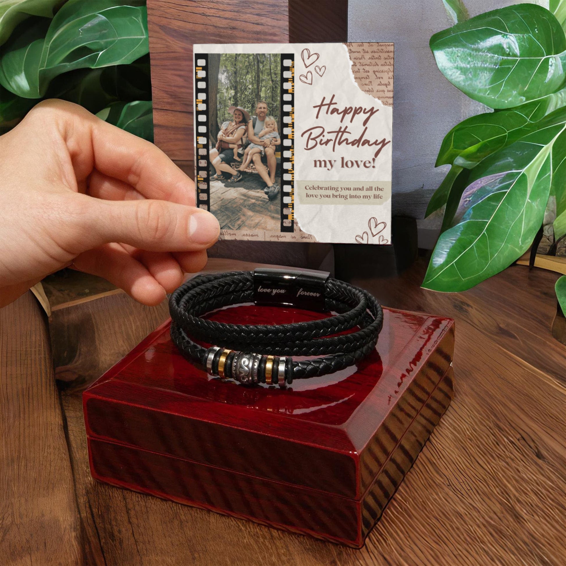 Regalo de cumpleaños personalizado para tu esposo: pulsera negra con nota y foto personalizadas