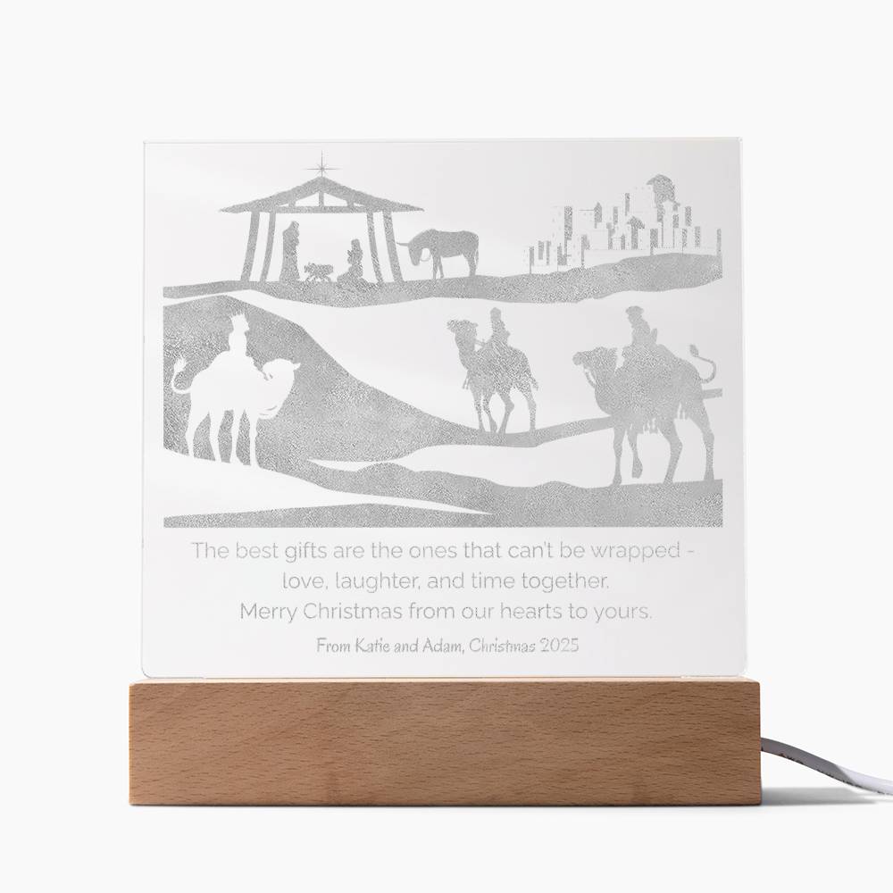 Christmas Nativity Engraved Acrylic Plaque with Personalized Wishes LED