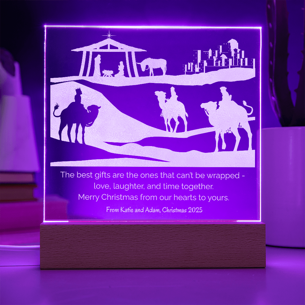 Christmas Nativity Engraved Acrylic Plaque with Personalized Wishes LED lights Gift