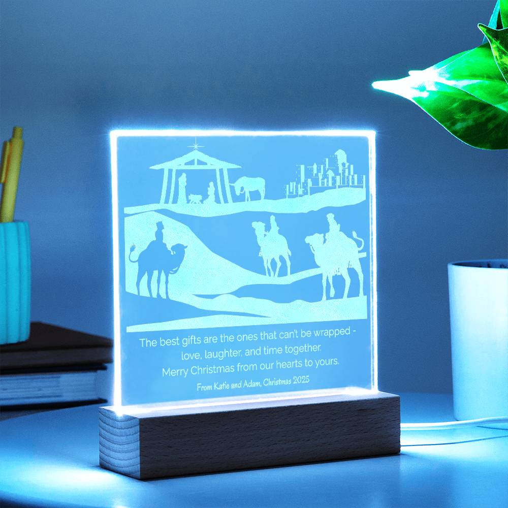 Christmas Nativity Engraved Acrylic Plaque with Personalized Wishes LED