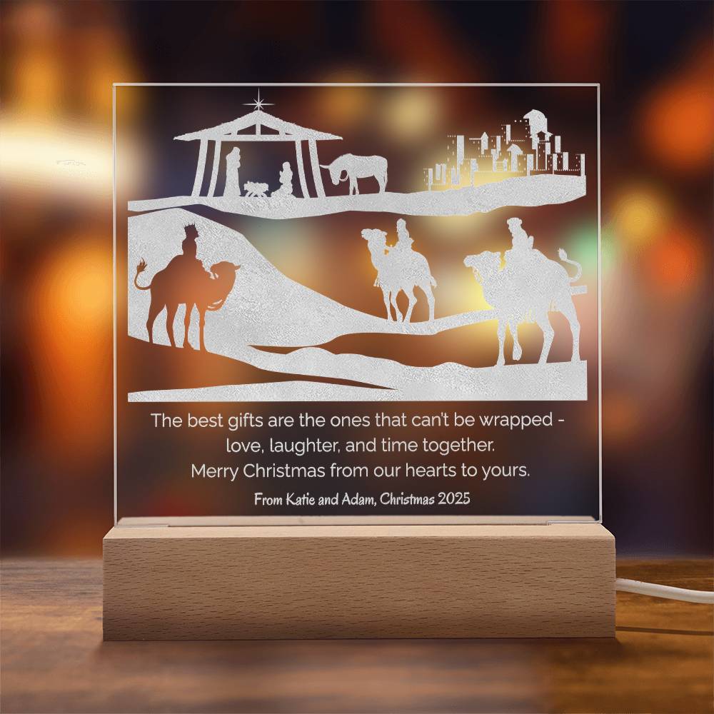 Christmas Nativity Engraved Acrylic Plaque with Personalized Wishes LED