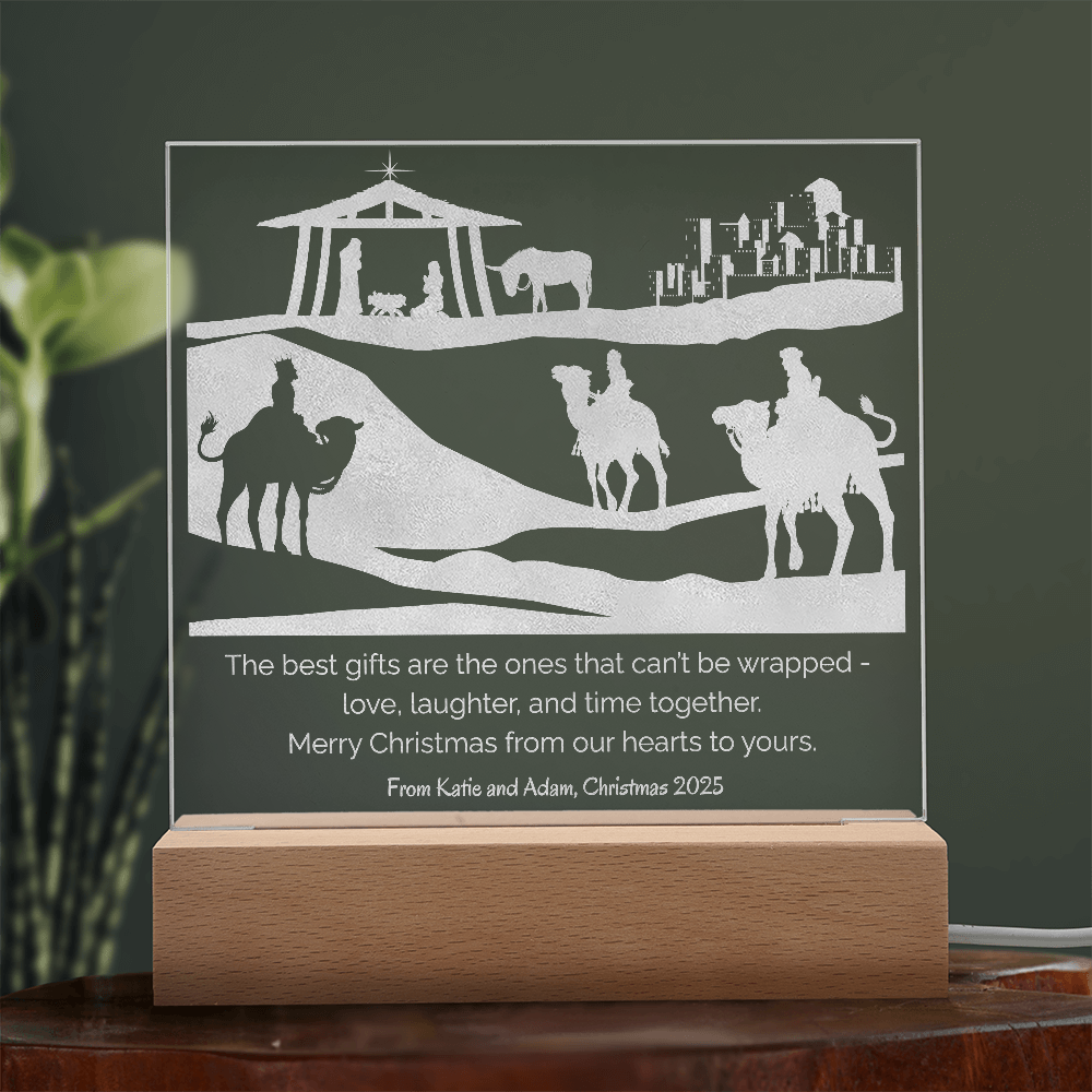 Christmas Nativity Engraved Acrylic Plaque with Personalized Wishes LED lights Gift