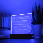 Placa cuadrada de acrílico grabada con base LED y afirmaciones para un espacio de nacimiento | USB o pilas