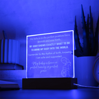 Placa cuadrada de acrílico grabada con base LED y afirmaciones para un espacio de nacimiento | USB o pilas