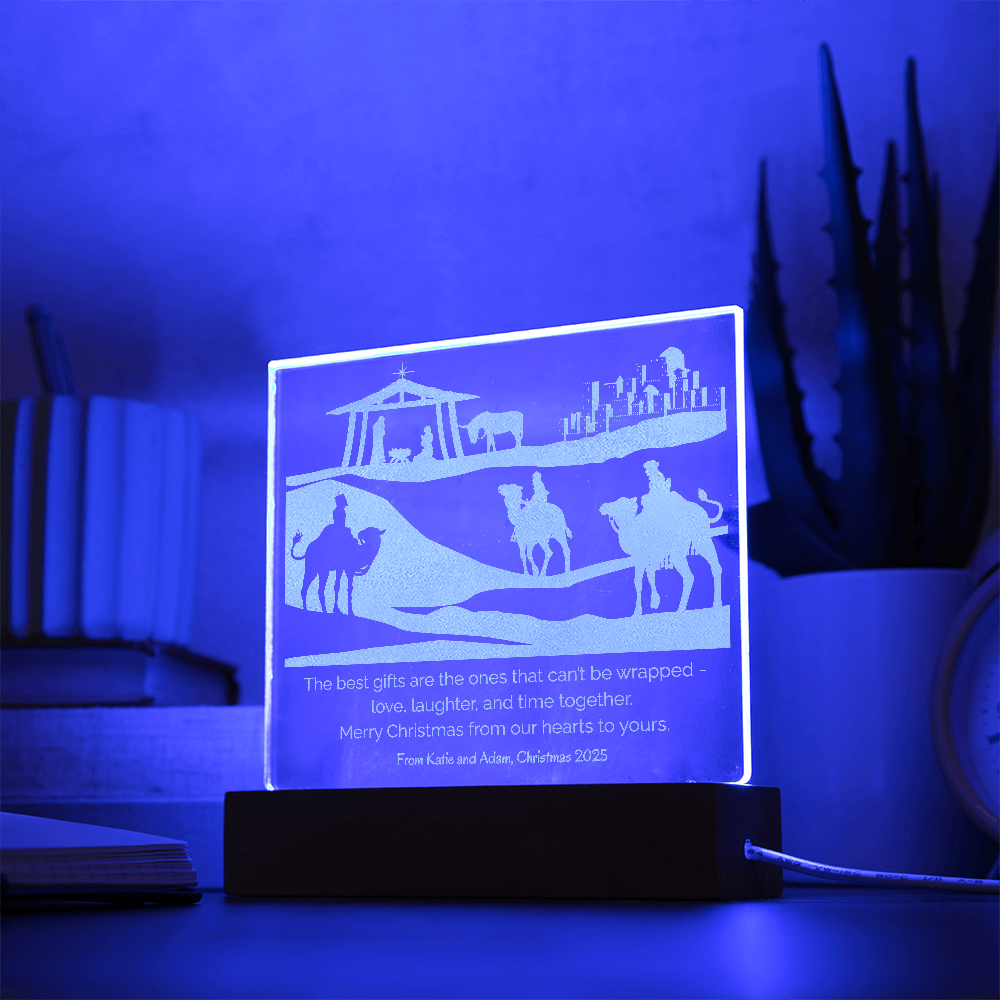 Christmas Nativity Engraved Acrylic Plaque with Personalized Wishes LED lights Gift