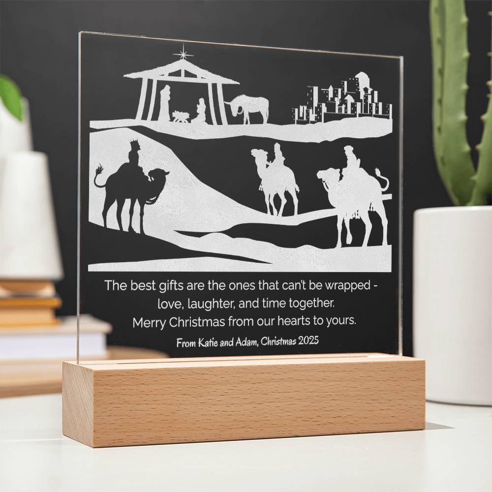 Christmas Nativity Engraved Acrylic Plaque with Personalized Wishes LED