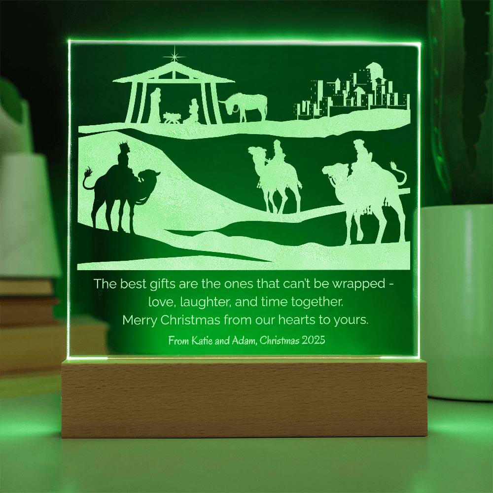 Christmas Nativity Engraved Acrylic Plaque with Personalized Wishes LED lights Gift