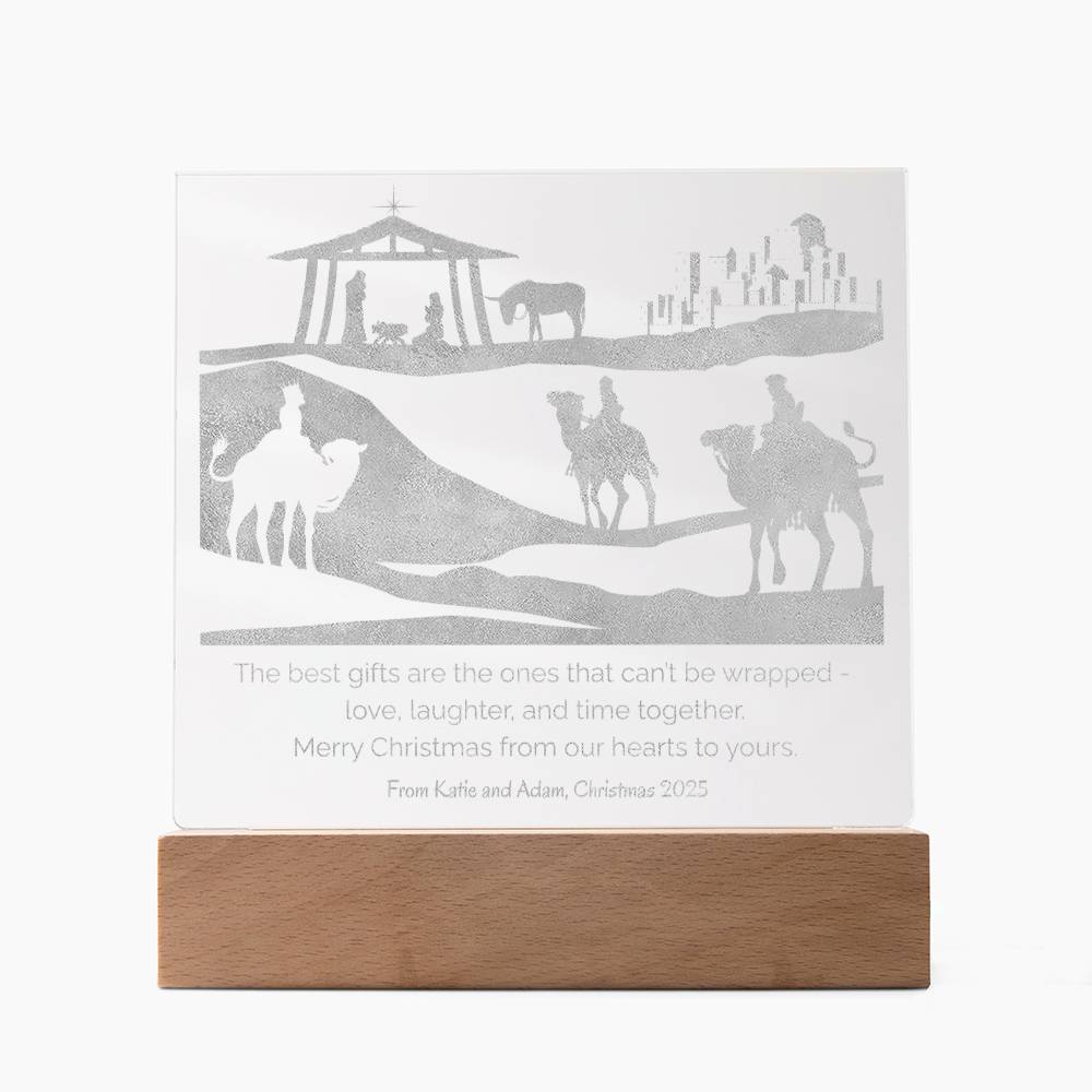 Christmas Nativity Engraved Acrylic Plaque with Personalized Wishes LED
