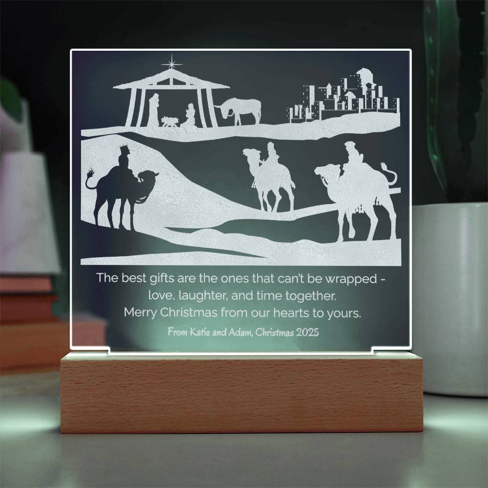 Christmas Nativity Engraved Acrylic Plaque with Personalized Wishes LED