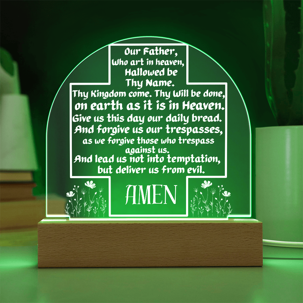 Our Father Prayer Cross LED Acrylic Dome Plaque